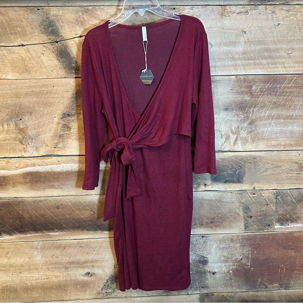 Pinkblush Maternity Burgundy Midi Wrap Dress